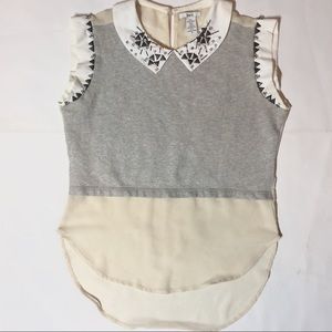 Bar III Embellished Collar Cap Sleeve Sheer Blouse